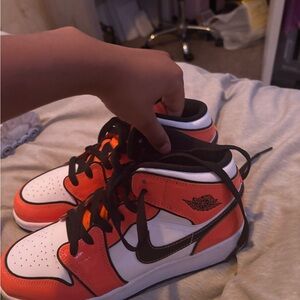 Nike Orange White Black Air Jordan 1 Mid Sneakers